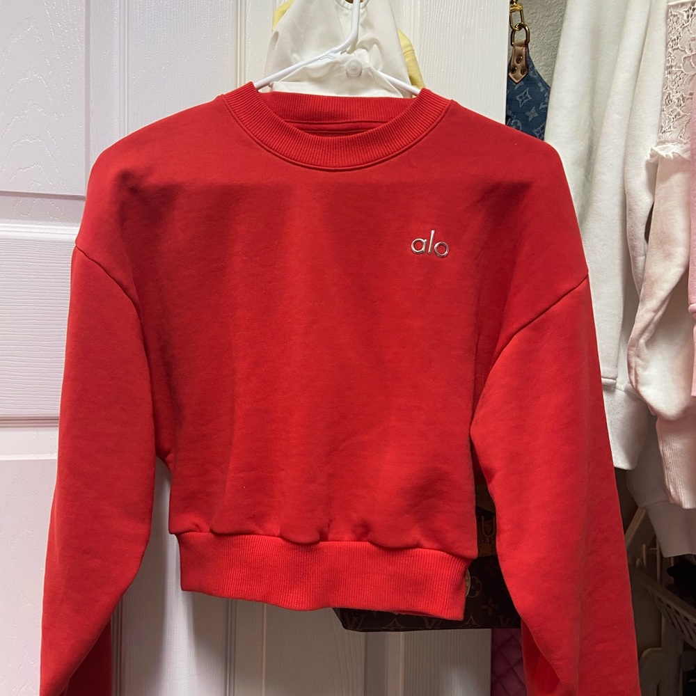 ALO yoga Accolade cropped crewneck sweatshirt bright red XS recent release